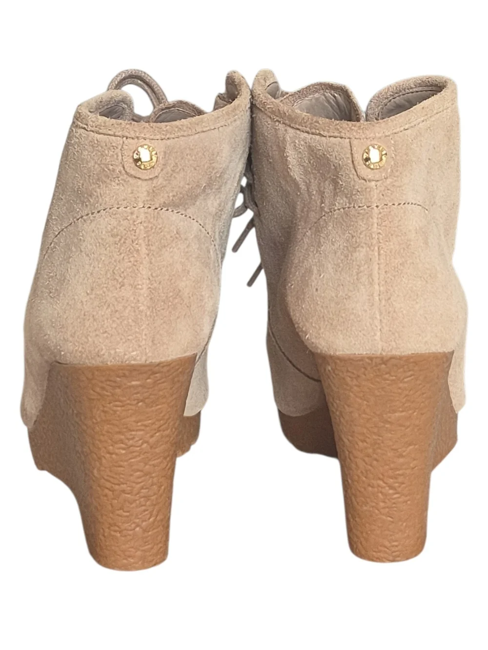 Michael Kors Rory Dark Dune Suede Lace Up Wedge Chic Booties Ankle Boots 10M
